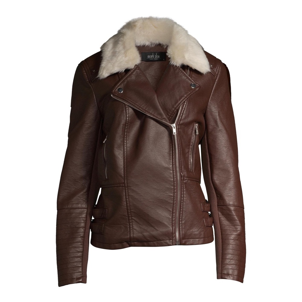 Mark Alan Women’s Faux Leather Moto Jacket with Faux Fur Collar Size M BNWT